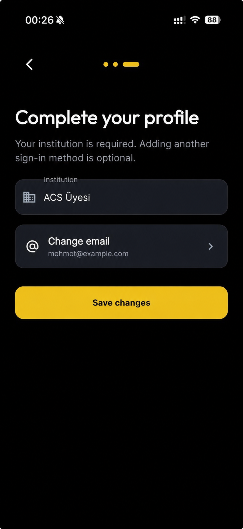 ACS Max profil tamamlama ekranı